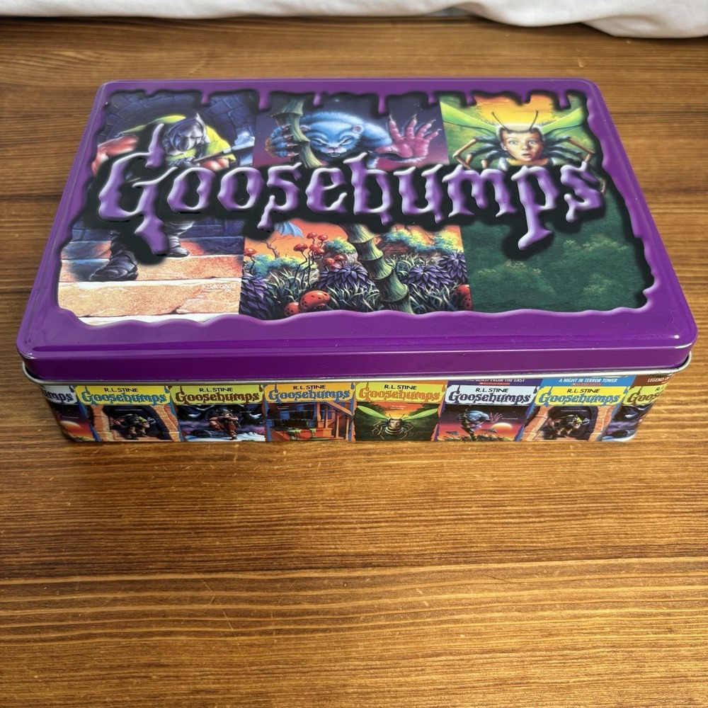 Vintage Goosebumps R.L. Stine Purple Metal Storage Tin Empty Collector Box Case